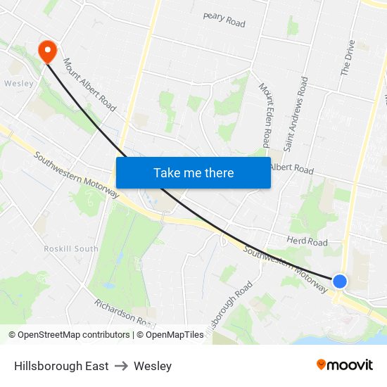 Hillsborough East to Wesley map