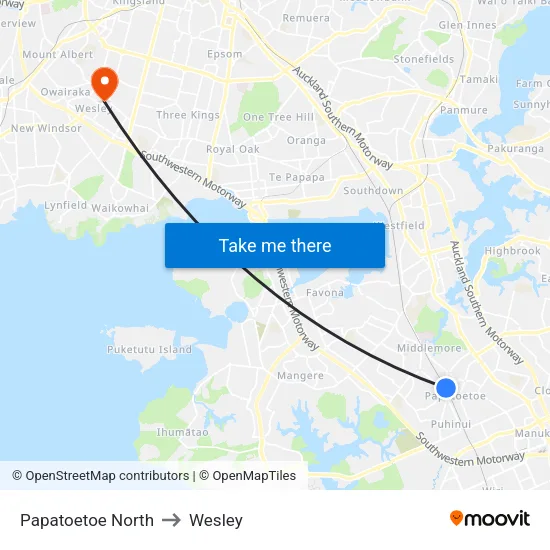 Papatoetoe North to Wesley map