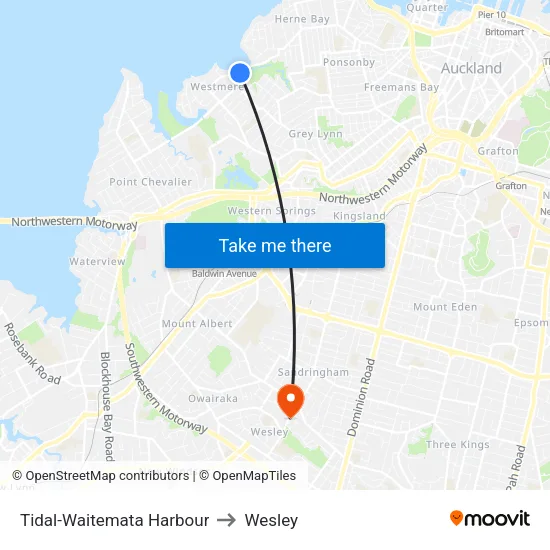 Tidal-Waitemata Harbour to Wesley map