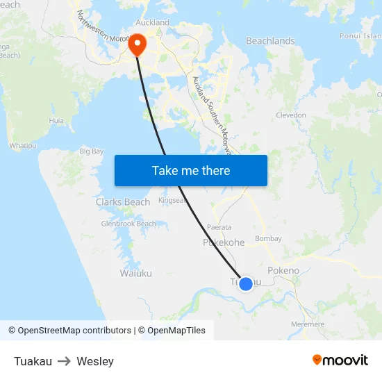 Tuakau to Wesley map