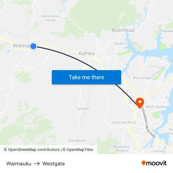 Waimauku to Westgate map