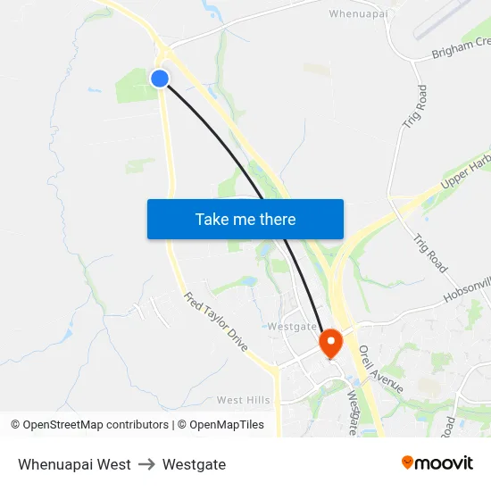 Whenuapai West to Westgate map