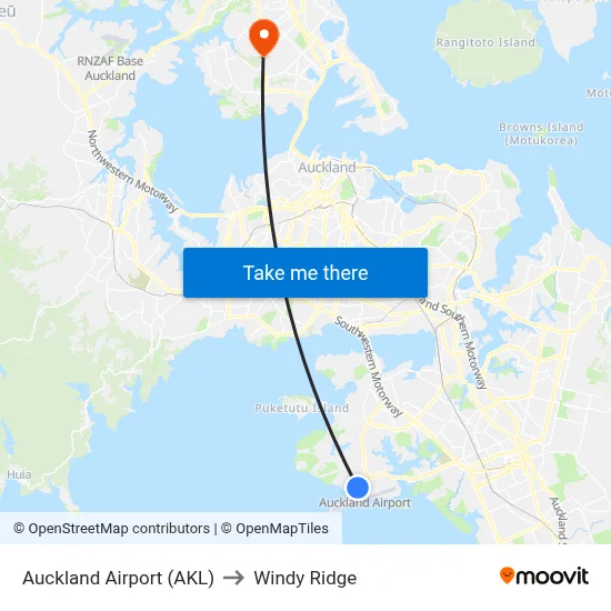 Auckland Airport (AKL) to Windy Ridge map