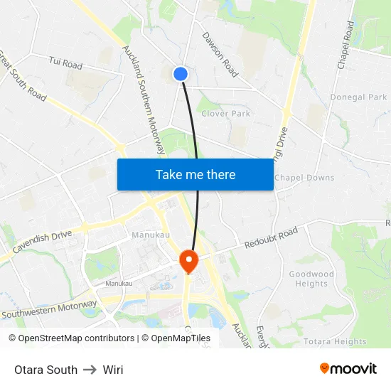 Otara South to Wiri map