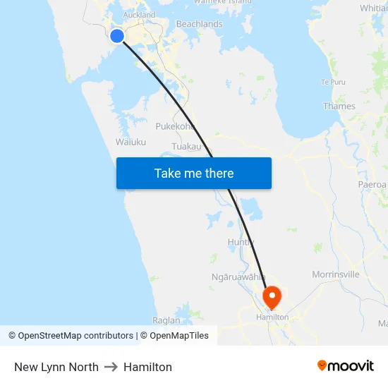 New Lynn North to Hamilton map