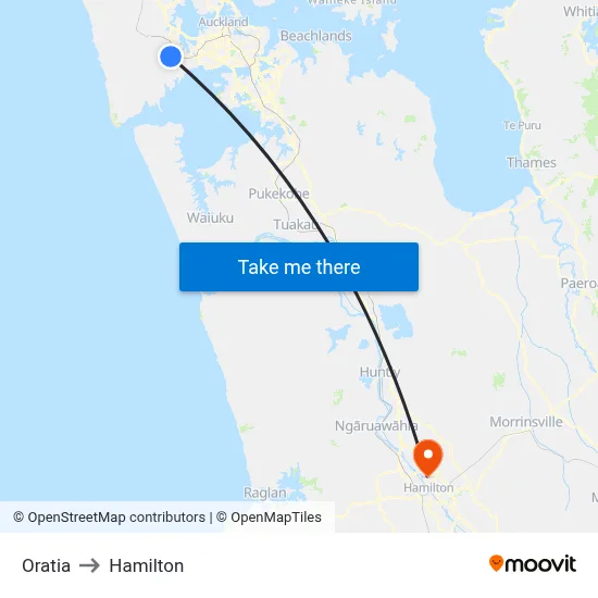 Oratia to Hamilton map