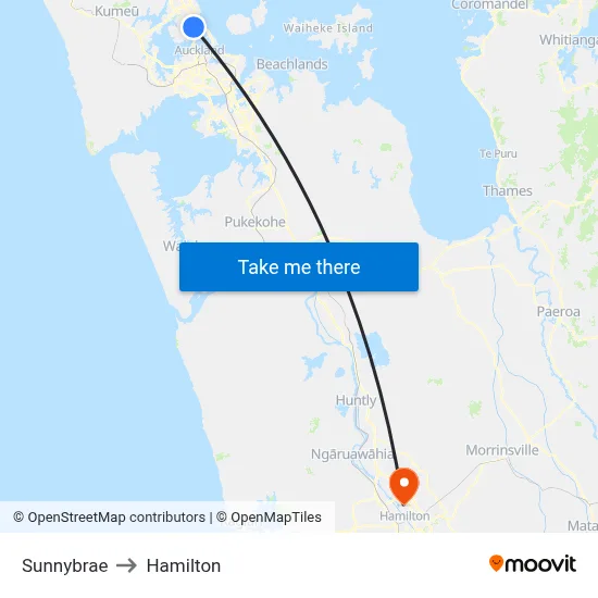 Sunnybrae to Hamilton map