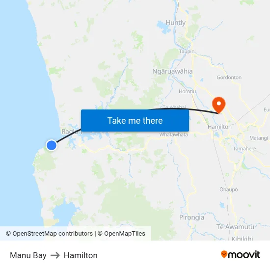Manu Bay to Hamilton map