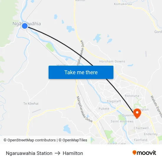 Ngaruawahia Station to Hamilton map