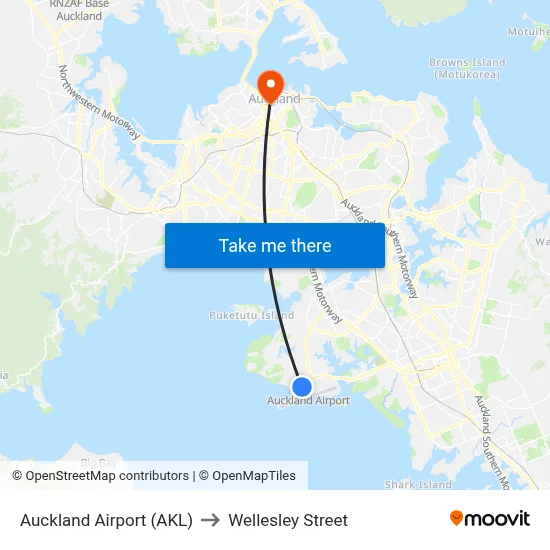 Auckland Airport (AKL) to Wellesley Street map