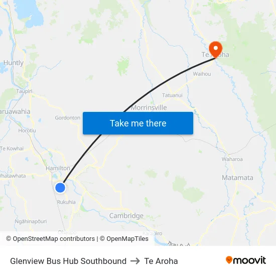 Glenview Bus Hub Southbound to Te Aroha map