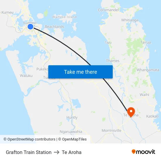 Grafton Train Station to Te Aroha map