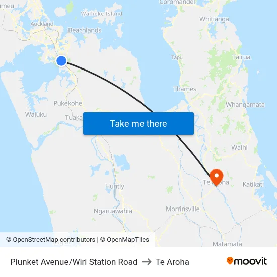 Plunket Avenue/Wiri Station Road to Te Aroha map