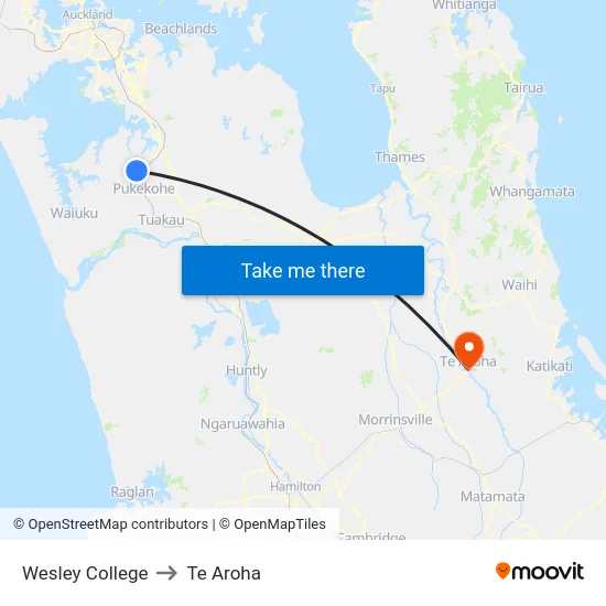 Wesley College to Te Aroha map