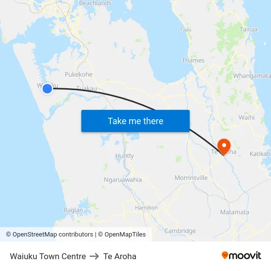 Waiuku Town Centre to Te Aroha map