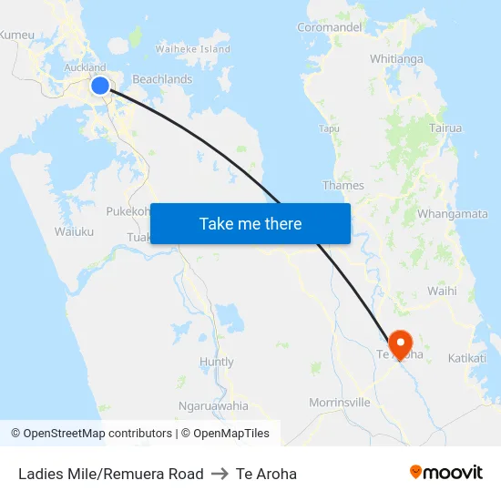 Ladies Mile/Remuera Road to Te Aroha map