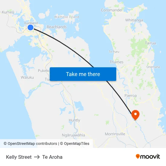 Kelly Street to Te Aroha map