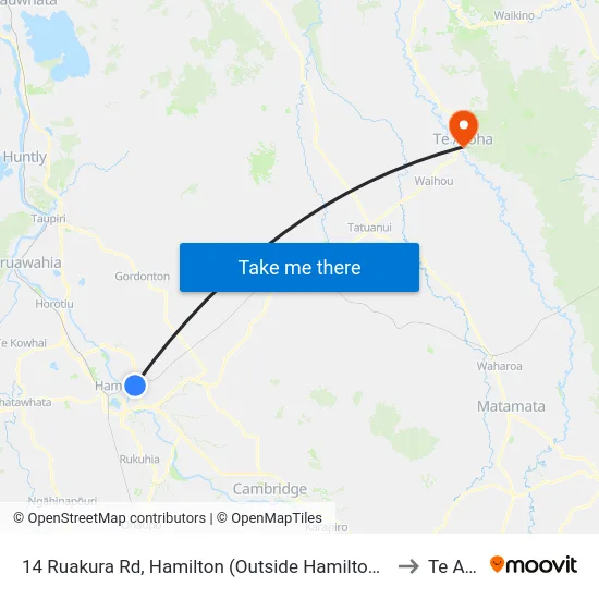 14 Ruakura Rd, Hamilton (Outside Hamilton City Holiday Park) to Te Aroha map