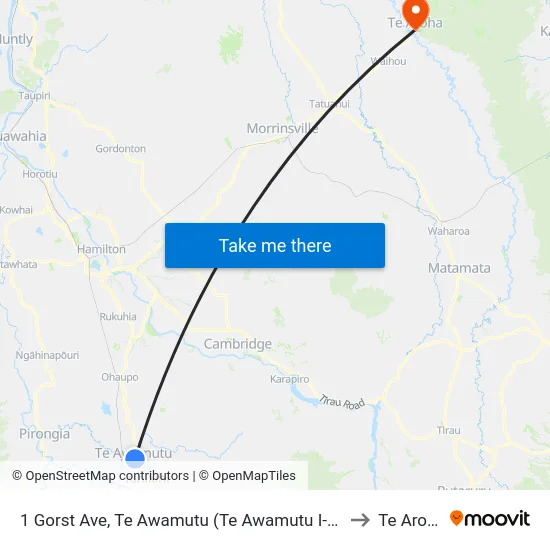 1 Gorst Ave, Te Awamutu (Te Awamutu I-Site) to Te Aroha map