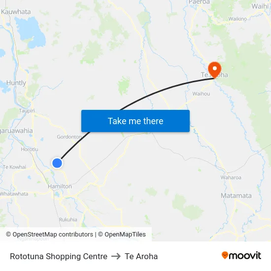 Rototuna Shopping Centre to Te Aroha map