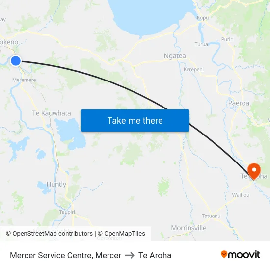 Mercer Service Centre, Mercer to Te Aroha map