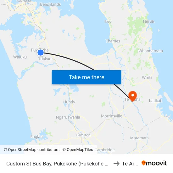 Custom St Bus Bay, Pukekohe (Pukekohe Train Station) to Te Aroha map