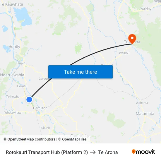 Rotokauri Transport Hub (Platform 2) to Te Aroha map