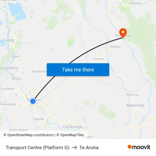 Transport Centre (Platform G) to Te Aroha map