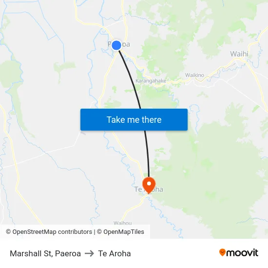 Marshall St, Paeroa to Te Aroha map
