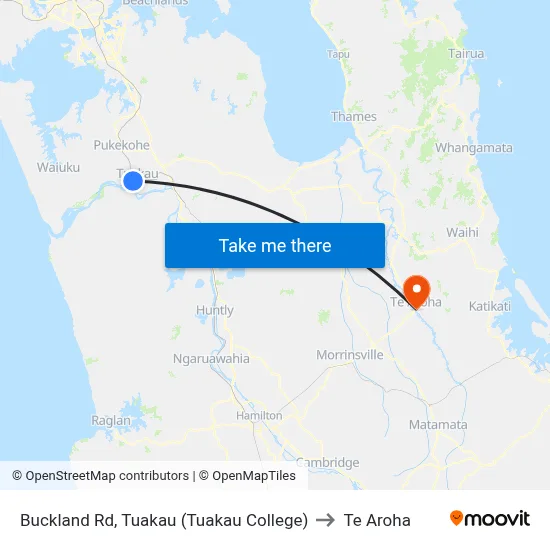 Buckland Rd, Tuakau (Tuakau College) to Te Aroha map