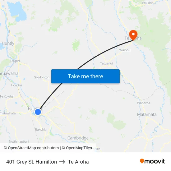 401 Grey St, Hamilton to Te Aroha map