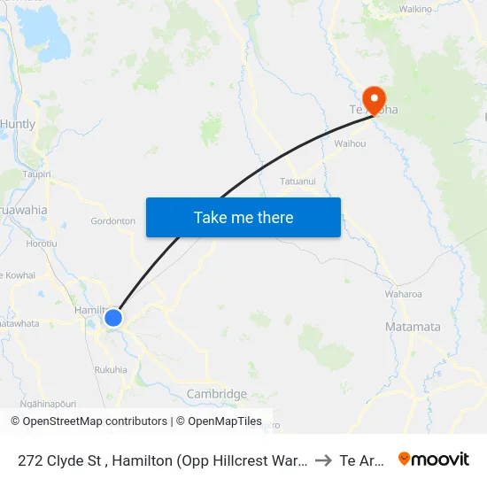272 Clyde St , Hamilton (Opp Hillcrest Warehouse) to Te Aroha map