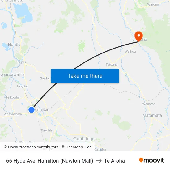 66 Hyde Ave, Hamilton (Nawton Mall) to Te Aroha map