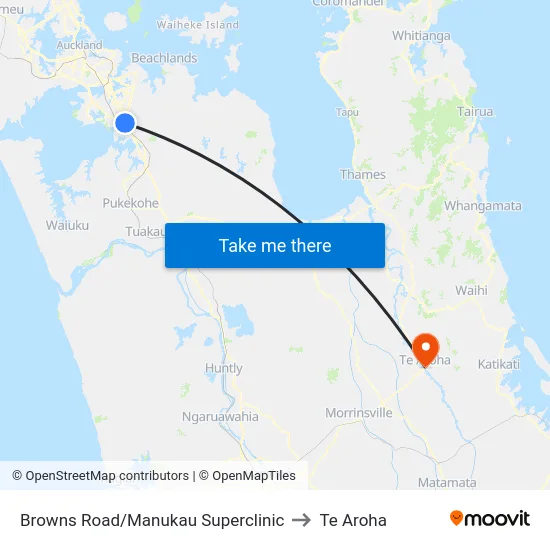 Browns Road/Manukau Superclinic to Te Aroha map