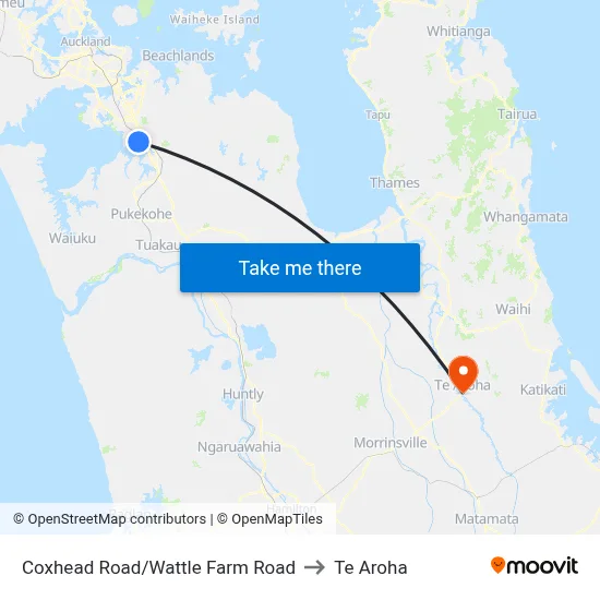 Coxhead Road/Wattle Farm Road to Te Aroha map