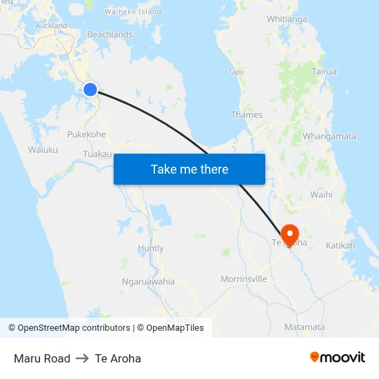 Maru Road to Te Aroha map