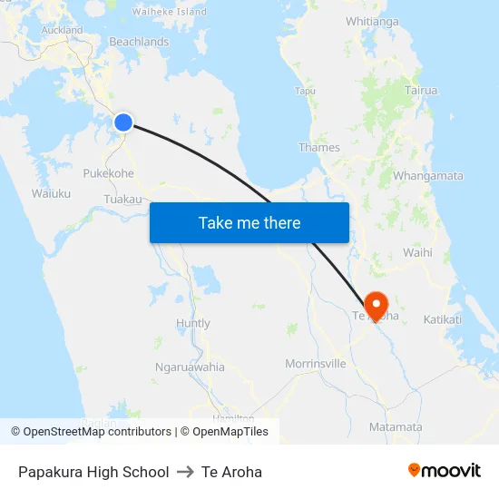 Papakura High School to Te Aroha map