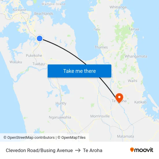 Clevedon Road/Busing Avenue to Te Aroha map