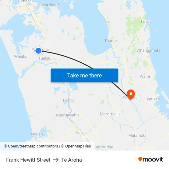 Frank Hewitt Street to Te Aroha map