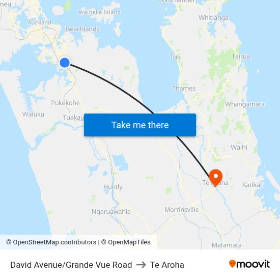 David Avenue/Grande Vue Road to Te Aroha map