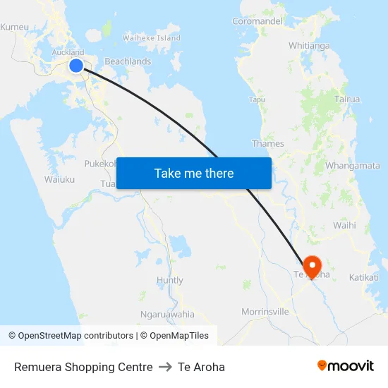 Remuera Shopping Centre to Te Aroha map