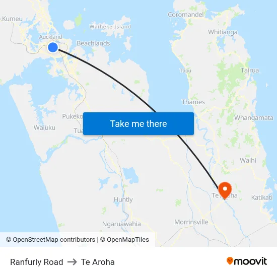 Ranfurly Road to Te Aroha map