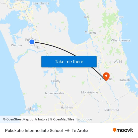 Pukekohe Intermediate School to Te Aroha map
