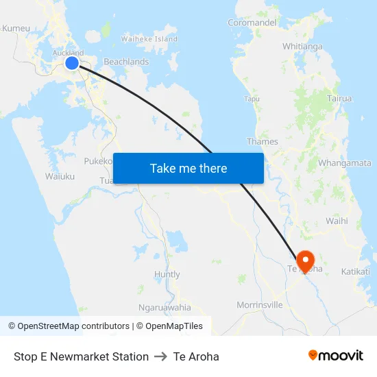 Stop E Newmarket Station to Te Aroha map