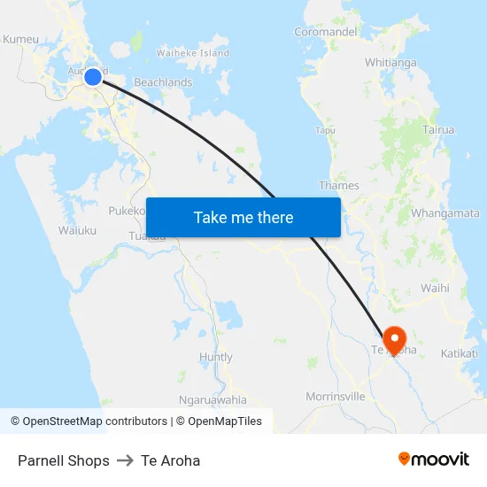 Parnell Shops to Te Aroha map