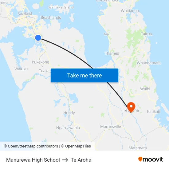 Manurewa High School to Te Aroha map