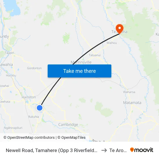 Newell Road, Tamahere (Opp 3 Riverfields Ln) to Te Aroha map