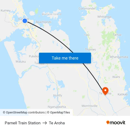 Parnell Train Station to Te Aroha map