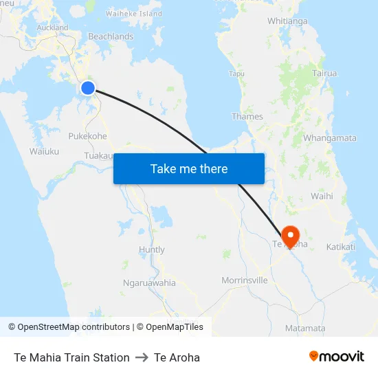 Te Mahia Train Station to Te Aroha map