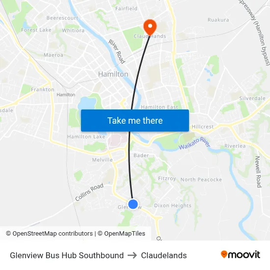Glenview Bus Hub Southbound to Claudelands map